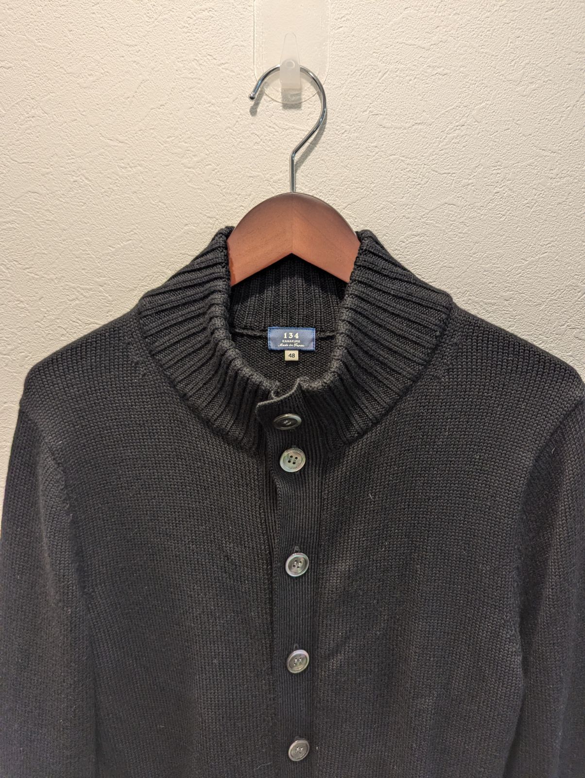 鎌倉シャツ スタンドカラーカーディガン カジュアル134 ブラック 48