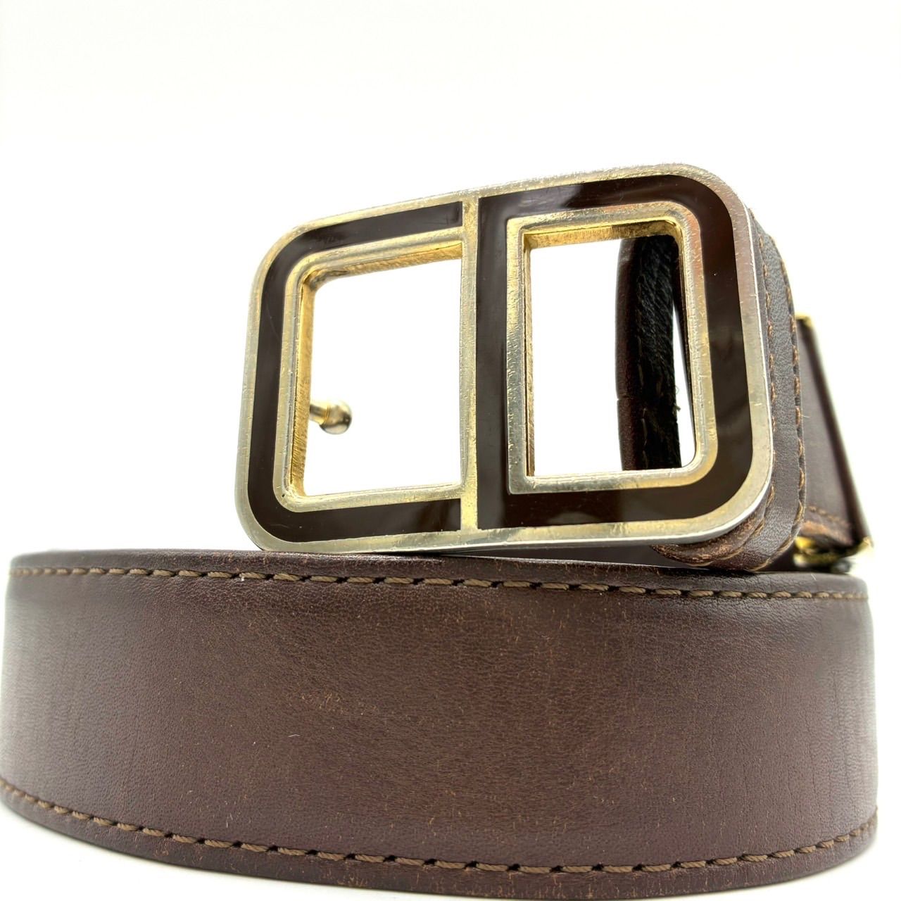 クリスチャンディオール Christian Dior ベルト ブラウン 茶 レザー 本