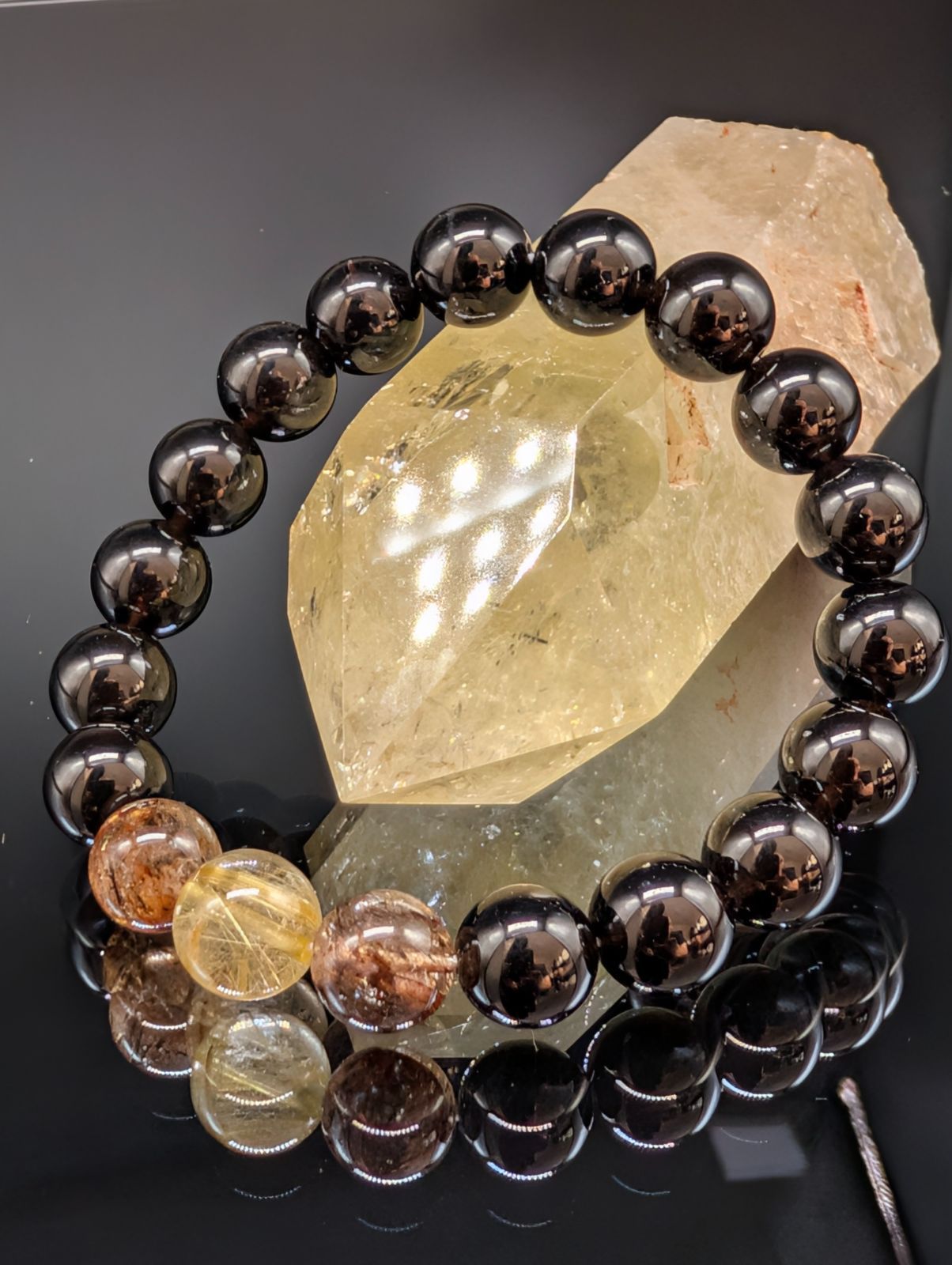 金運 願望実現 お守り ゴールドルチルクォーツ ブラウンルチル モリオン 10 mm 3連 ブレスレット