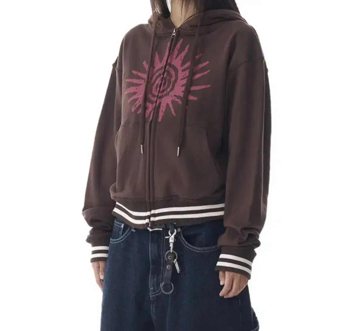 アカム cracked sun フーディー ジップアップ ブラウン 1
