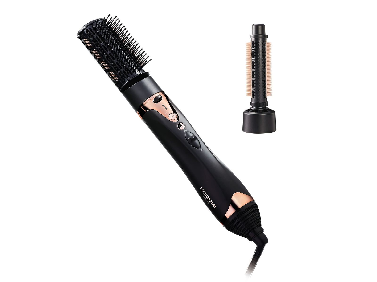 コイズミ カーリングドライヤー マイナスイオン 大風量 1000 W 温冷自動切替 ブラシ2種類 ヘアセット ブラック KHC 5040 K 付属ブラシ 2種