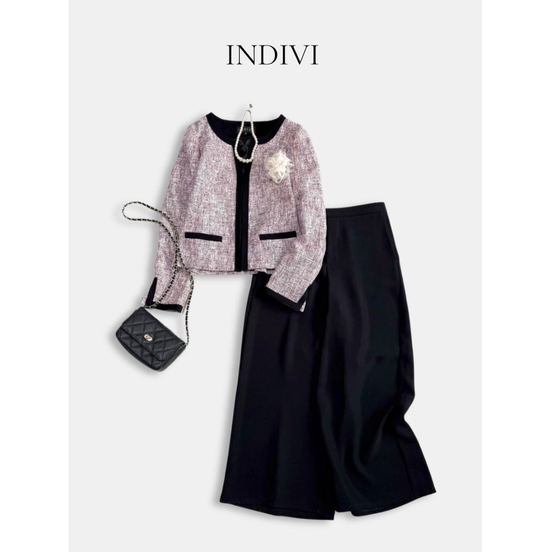 ◇INDIVI 2点セット◇ ジャケット＆パンツ ママスーツ ツイード ノー