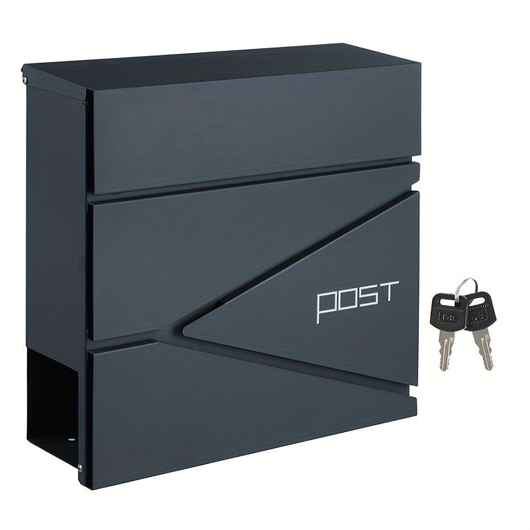 壁掛け式 鍵掛け付き 郵便ポスト 新聞ホルダー付 ロック機能 炭酸グレー＆シルバー 屋外 玄関 門柱 スチール製 メールボックス 家庭 オフィスに