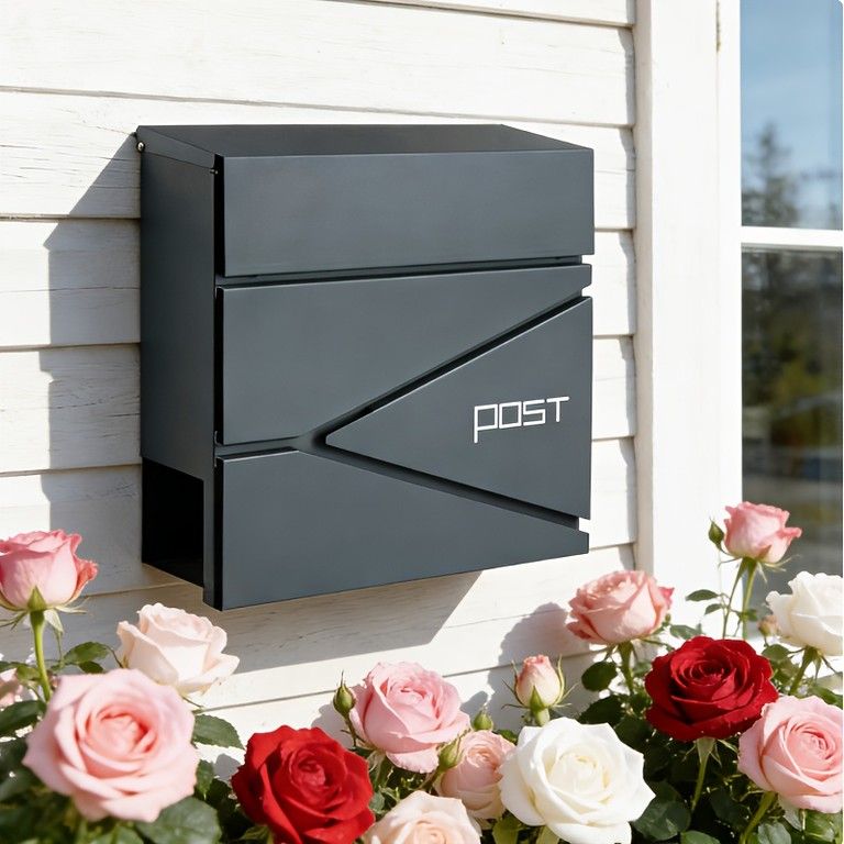 壁掛け式 鍵掛け付き 郵便ポスト 新聞ホルダー付 ロック機能 炭酸グレー＆シルバー 屋外 玄関 門柱 スチール製 メールボックス 家庭 オフィスに