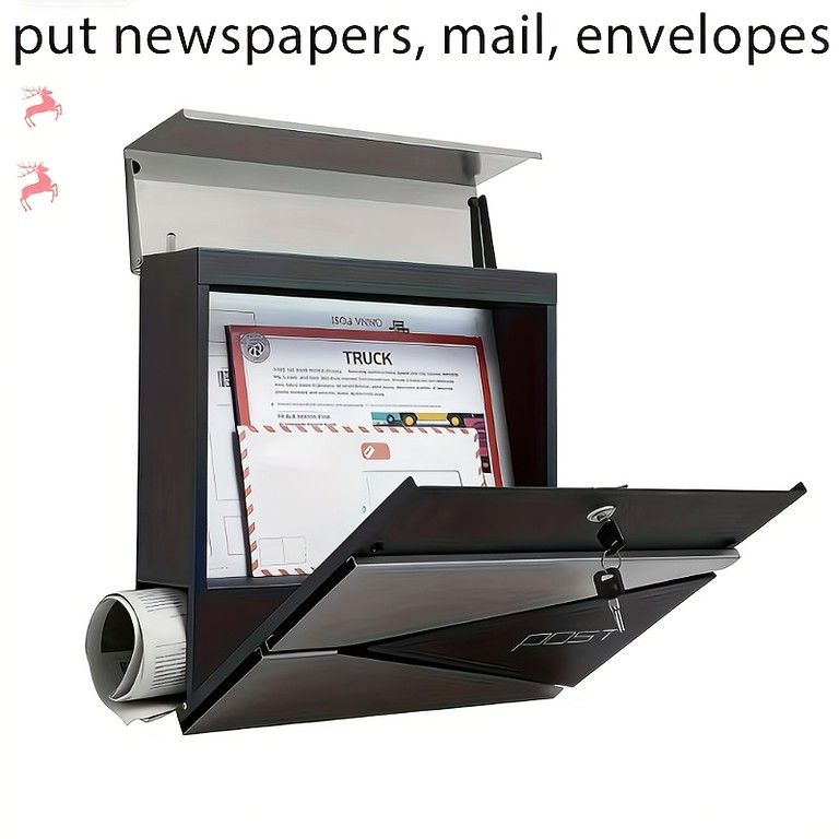  壁掛け式 鍵掛け付き 郵便ポスト 新聞ホルダー付 ロック機能 炭酸グレー＆シルバー 屋外 玄関 門柱 スチール製 メールボックス 家庭 オフィスに 建築物用金具 金物 部品