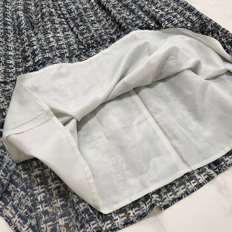 【新品タグ付き】AMACA LINTON社ツイードプリント　ワンピース　38号 AMACA LINTON ツイードプリントワンピース グリーン 38