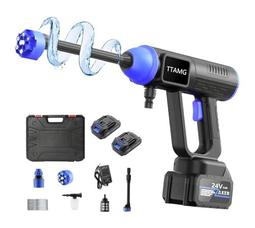 高圧洗浄機 コードレス 充電式 高圧洗車機 バッテリー式 最大吐出圧力10 MPa高圧洗浄機 6 in 1多機能 24 V 20000 mAh大容量バッテリ 高性能 持ち運び便利 ノズル付き 自動吸水 洗車 エアコン 庭 花園用 階段 8 a 65 b 51 e