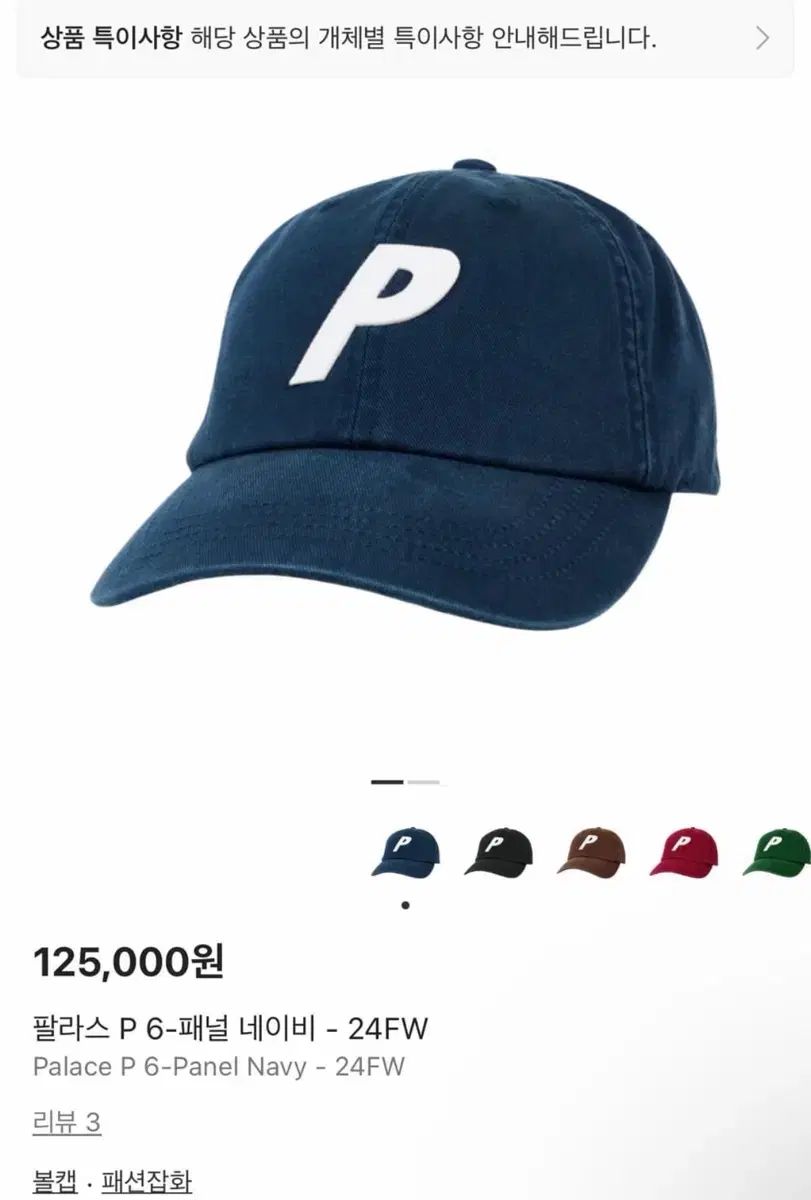 パレス P 6パネル ベースボールキャップ ネイビー 24 FW