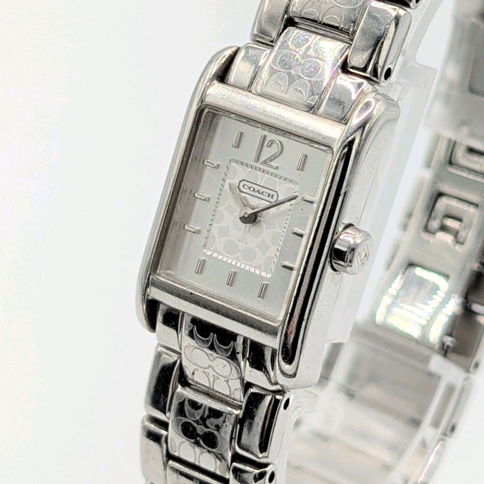 COACH CA 62 7 14 0594 Watch Ladies Quartz Square Silver Signature Logo Y 2 K 00 S コーチ レディース 時計 クオーツ スクエア シルバー シグネチャー ヴィンテージ 稼働品