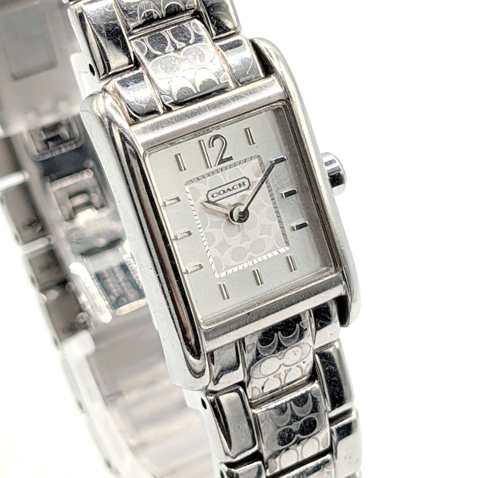 COACH CA 62 7 14 0594 Watch Ladies Quartz Square Silver Signature Logo Y 2 K 00 S コーチ レディース 時計 クオーツ スクエア シルバー シグネチャー ヴィンテージ 稼働品