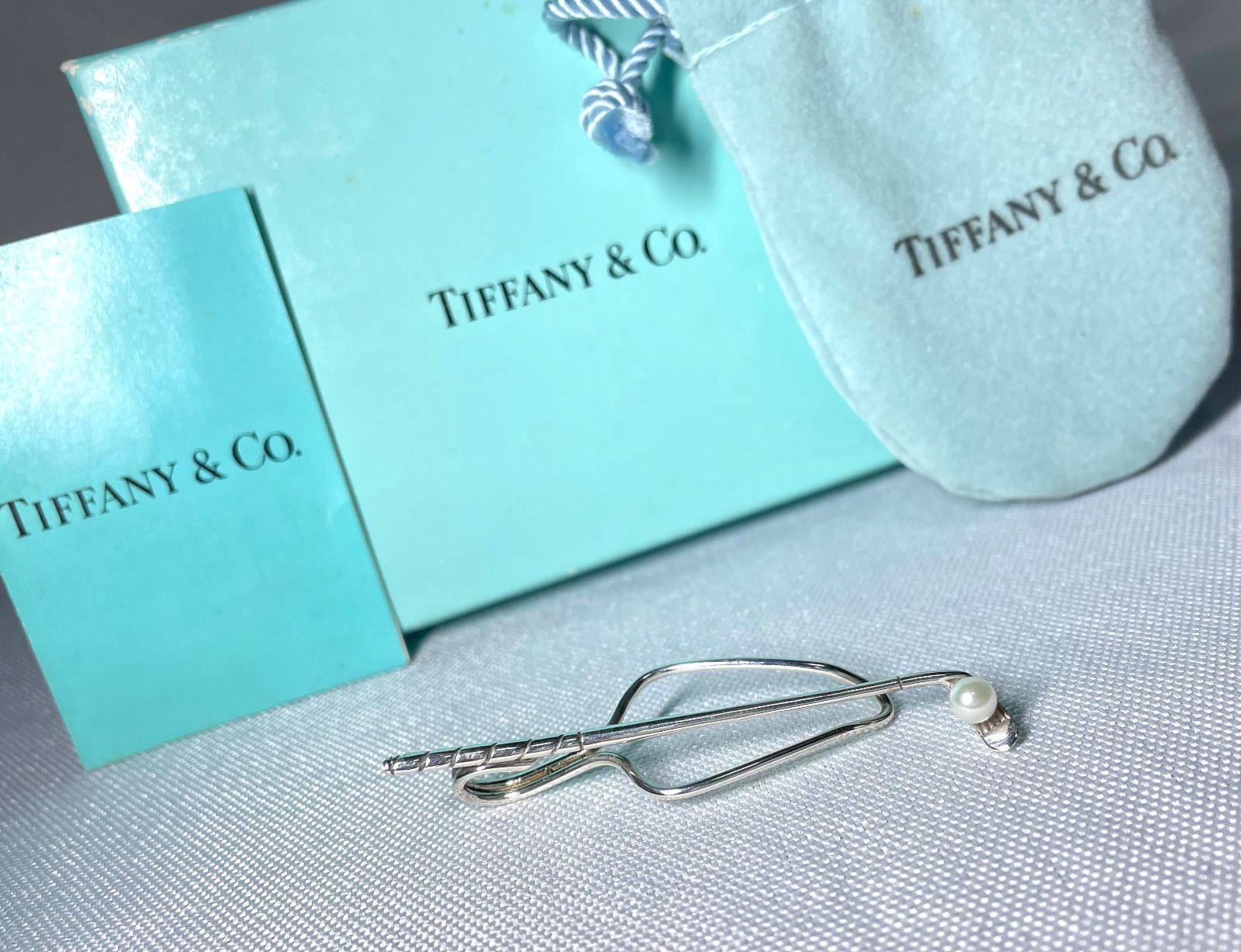 美品 Tiffany ティファニー パール装飾ボール ゴルフクラブネクタイ