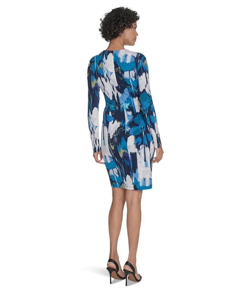 (取寄) カルバンクライン レディース カル スリーブ フローラル シィース   women Cal Sleeve Floral Sheath Grey/Aubergine Multi カルバンクライン レディース トップス ワンピース フラワー柄