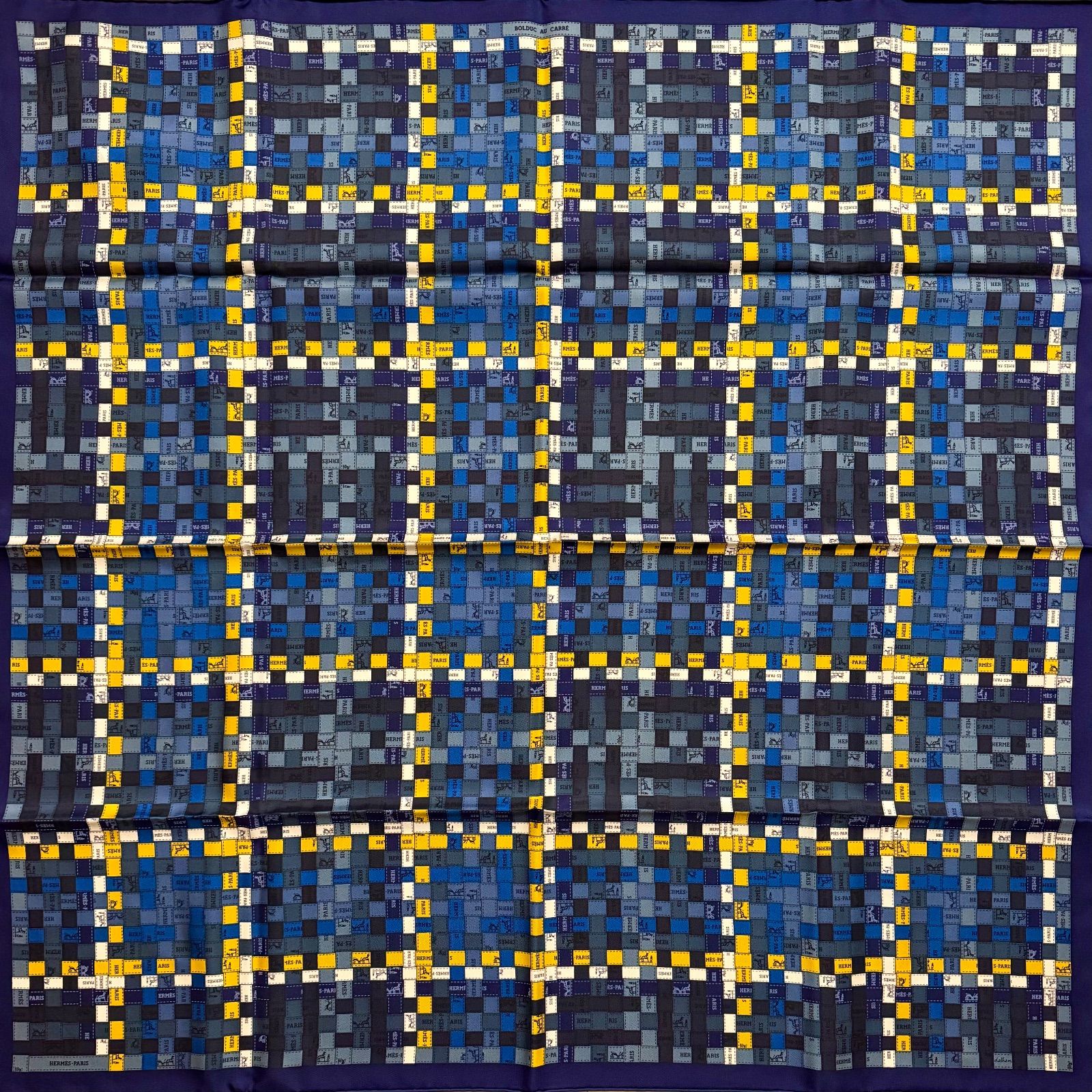 ♥ エルメス シルクスカーフ カレ90 ボルデュック チェック 青