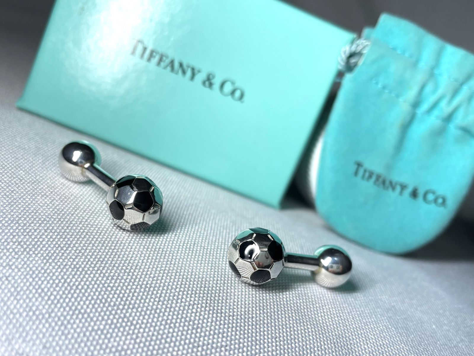 美品 Tiffany ティファニー サッカーボールカフス カフリンクス