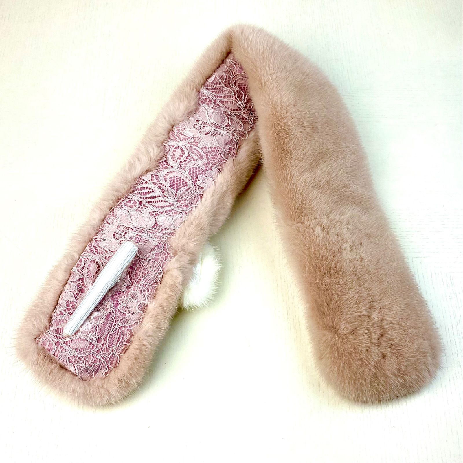 特売‼︎*SAGA MINK* ミンク リボンマフラー日本製 新品 【ピンク】 101