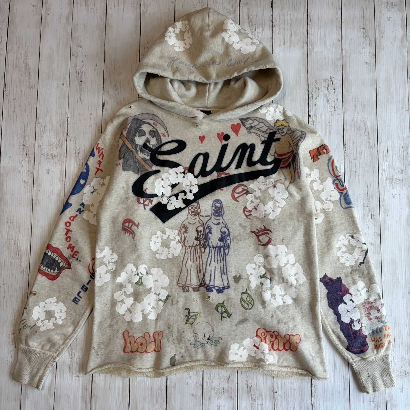 saint mxxxxxx セントマイケル DENIM TEARS デニムティアーズ HOODIE ダメージ加工 パーカー