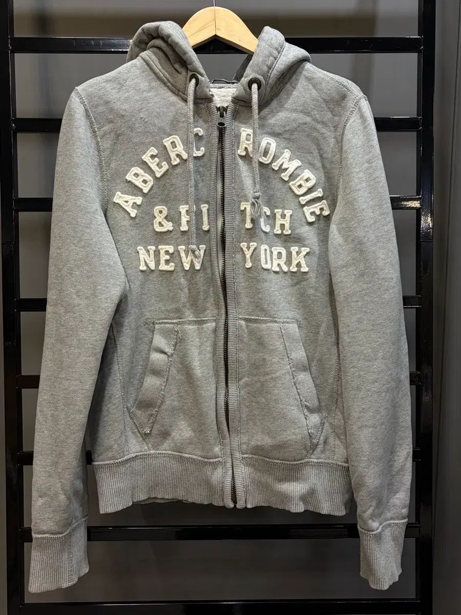 S Abercrombie アバクロンビー ユニセックス ヴィンテージ レタリング 起毛 フードジップアップ Tシャツ グレー 4 9