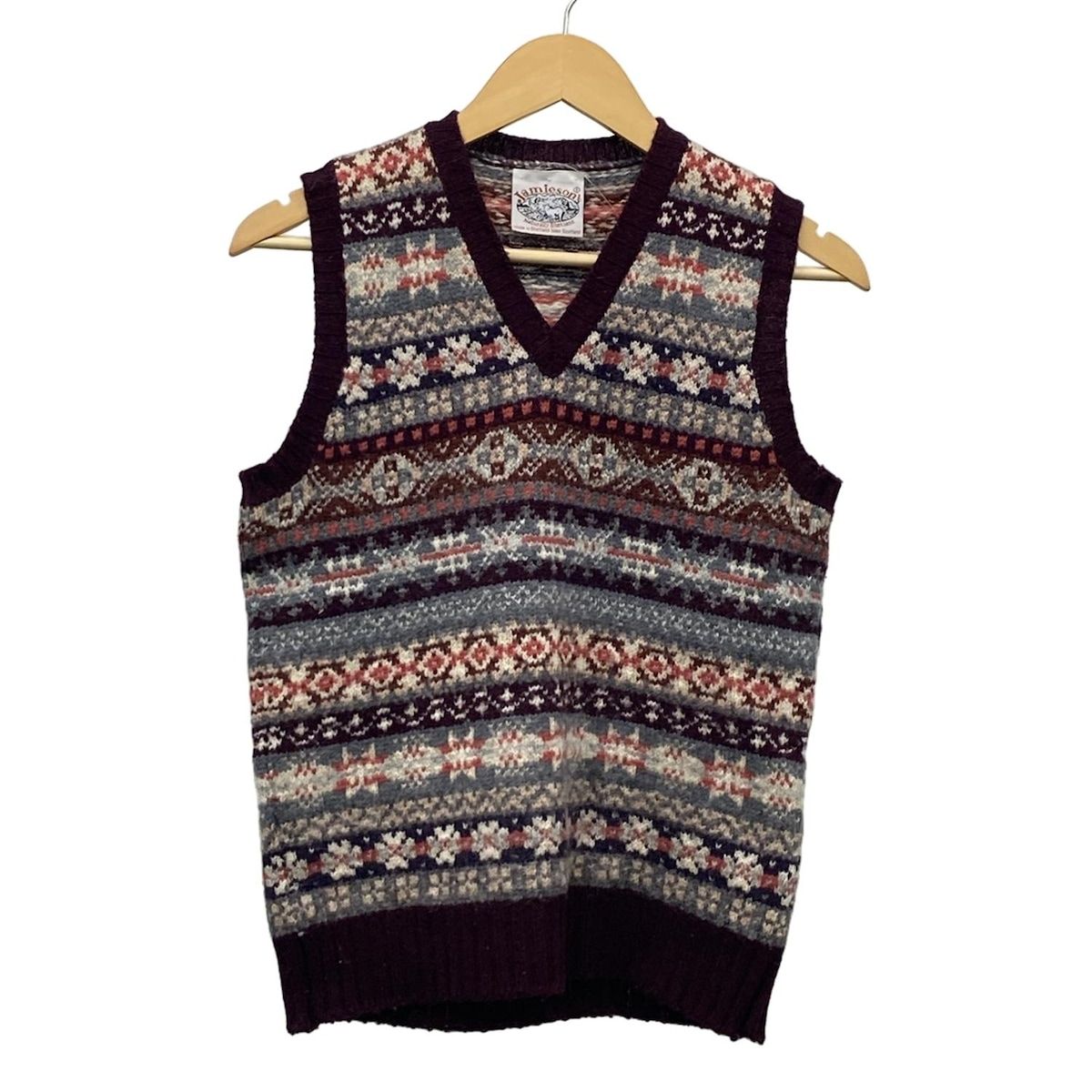 Jamieson s ジャミーソンズ ベスト サイズS メンズ ダークブラウン グレー ブラウン Vネック