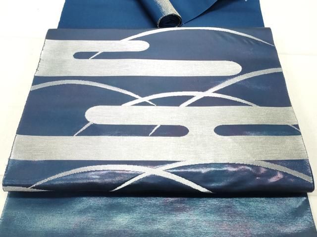 平和屋着物▽西陣 京蔦織物謹製 名古屋帯 帯反物 エ霞芝文 引箔 銀糸