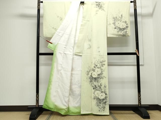 平和屋着物▽訪問着 手描き 枝椿 暈し染め 金彩 正絹 逸品 CABA8665th