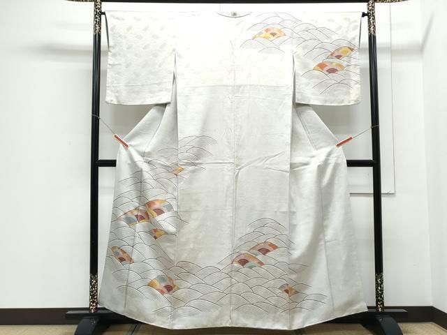 平和屋着物●訪問着　絞り　立波舞花文　暈し染め　金通し地　正絹　逸品　CABA6247yc 平和屋着物○訪問着 絞り 立波舞花文 暈し染め 金通し地