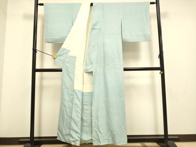 平和屋着物▽上質な色無地 唐草地紋 秘色色 正絹 逸品 DAAZ5400du