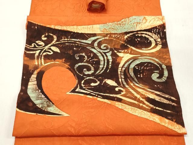 平和屋着物▽名古屋帯 帯反物 ろうけつ染め 草花文 幅広／38.5cm 逸品