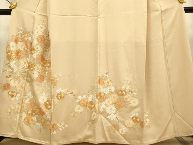 平和屋着物●訪問着　総刺繍　草花丸文　金糸　正絹　逸品　DAAW5997ud 平和屋着物▽訪問着 駒刺繍 総刺繍 草花文 金糸 正絹 逸品 DAAZ5442du