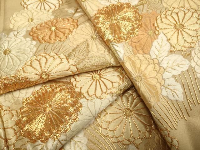平和屋着物▽訪問着 駒刺繍 総刺繍 草花文 金糸 正絹 逸品 DAAZ5442du