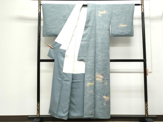 平和屋着物▽訪問着 作家物 舟 流水草花文 金彩 正絹 逸品 CABA8726th