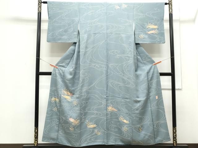 平和屋着物▽訪問着 作家物 舟 流水草花文 金彩 正絹 逸品 CABA8726th