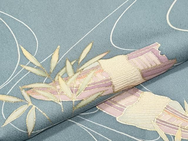 平和屋着物▽訪問着 作家物 舟 流水草花文 金彩 正絹 逸品 CABA8726th