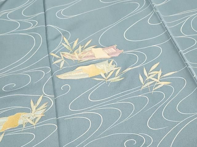 平和屋着物▽訪問着 作家物 舟 流水草花文 金彩 正絹 逸品 CABA8726th