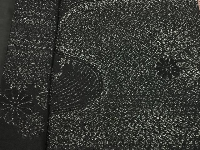平和屋着物＃羽織 寿光織 草花文 黒地 金銀糸 正絹 逸品 CABB5327ua