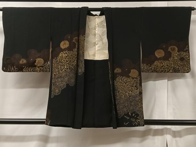 平和屋着物＃羽織 寿光織 菊尽くし 乱菊 黒地 金銀糸 正絹 逸品