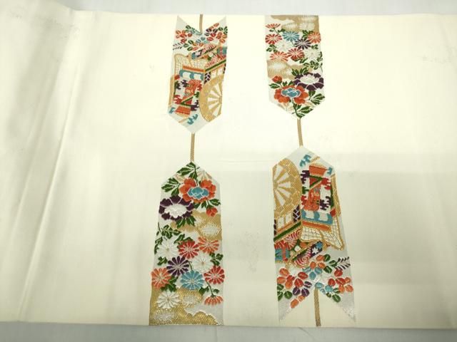 平和屋着物◎太鼓柄袋帯 唐織 人物御所車花文 金銀糸 引箔 正絹 逸品