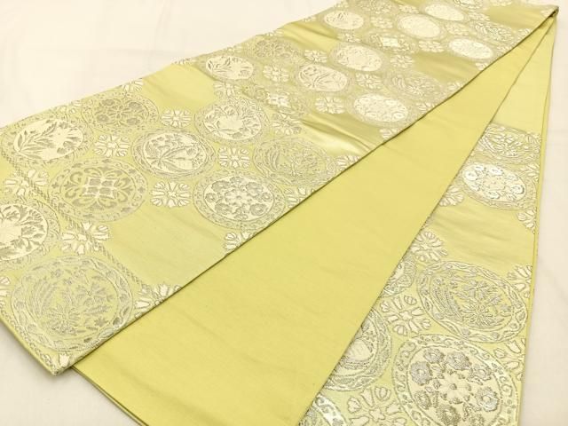 平和屋着物◎西陣 六通柄袋帯 唐織 花丸文 銀糸 正絹 逸品 BAAW0727hj