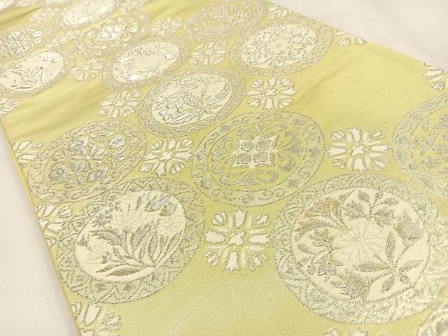 平和屋着物◎西陣 六通柄袋帯 唐織 花丸文 銀糸 正絹 逸品 BAAW0727hj