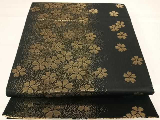 平和屋着物◎両面全通柄袋帯 唐織 立波舞花文 黒地 金銀糸 正絹 逸品