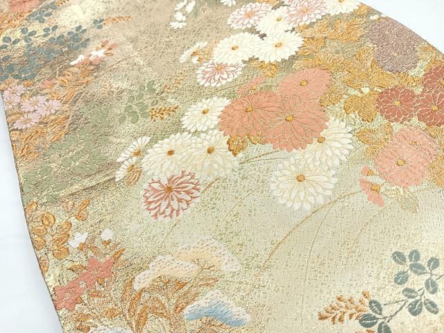 平和屋着物◎六通柄袋帯 唐織 秋草文 金糸 正絹 逸品 CABB1025nb