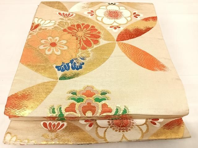 平和屋着物◎アンティーク 大正ロマン 丸帯 唐織 飛鶴吉祥花文 金糸