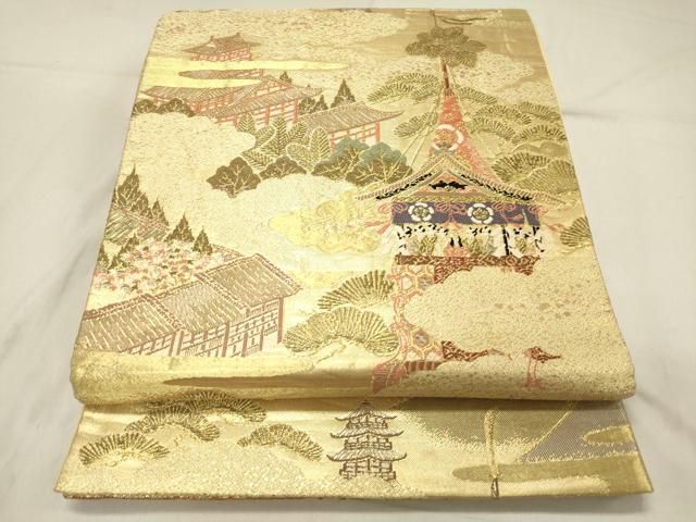 平和屋着物●六通柄袋帯　紙布　手もみ引箔　遠山風景　金糸　正絹　逸品　DAAZ0118ps 平和屋着物◎六通柄袋帯 唐織 山車 人物風景松文 金糸 正絹 逸品