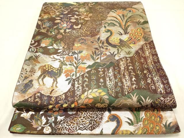 平和屋着物◎六通柄袋帯 道長鳥獣狩猟花文 金銀糸 正絹 逸品