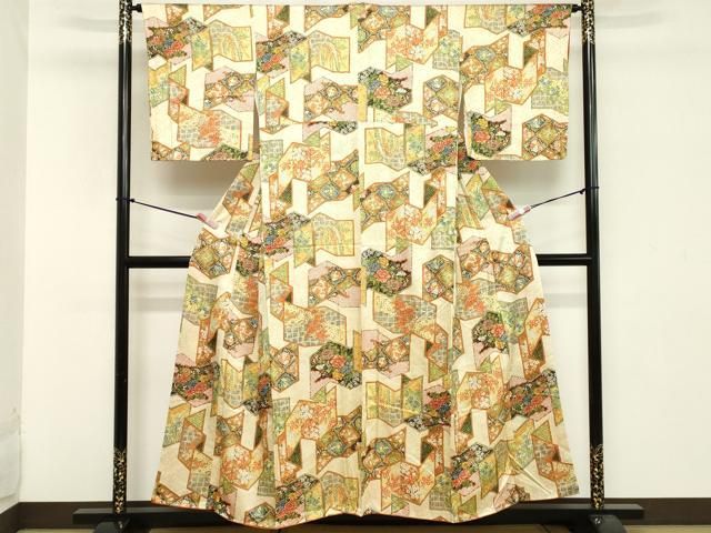 平和屋着物□上質な小紋 屏風花文 暈し染め 金彩 やまと誂製 正絹 逸品