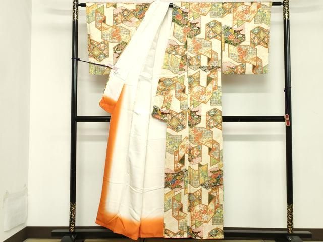 平和屋着物□上質な小紋 屏風花文 暈し染め 金彩 やまと誂製 正絹 逸品