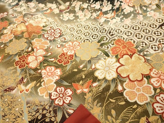 平和屋着物□豪華振袖 飛鶴花蝶文 暈し染め 金彩 正絹 逸品 AABE6066sx