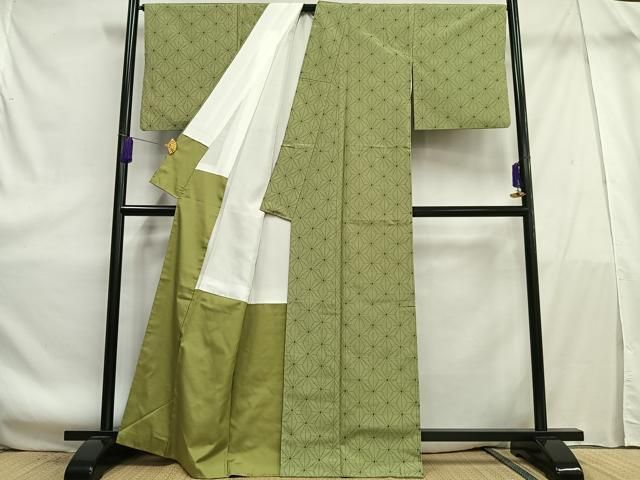 平和屋着物□上質な紬 麻の葉文様 正絹 逸品 BAAU7456mz