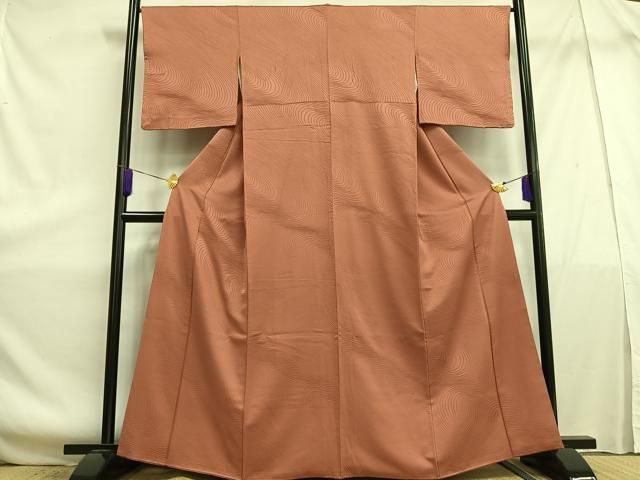 平和屋着物□上質な色無地 流線地紋 甚三紅色 正絹 逸品 AABE5134oa