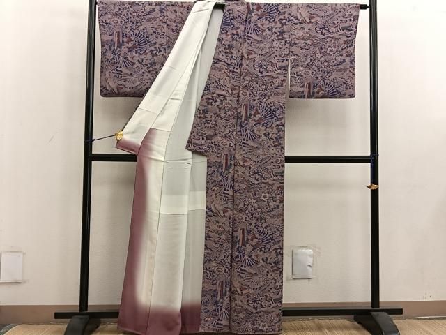 平和屋着物▽小紋 単衣 舞桜文 洗える着物 AAAU8658fy 平和屋着物