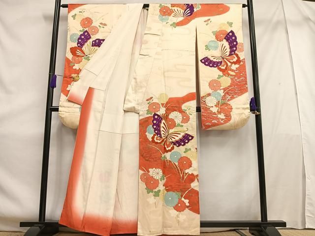 平和屋着物□豪華振袖 駒刺繍 花蝶文 金彩 正絹 逸品 AABE5145oa